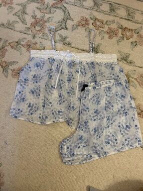 J CREW Blue Floral Lace-Trim Camisole & Shorts Set